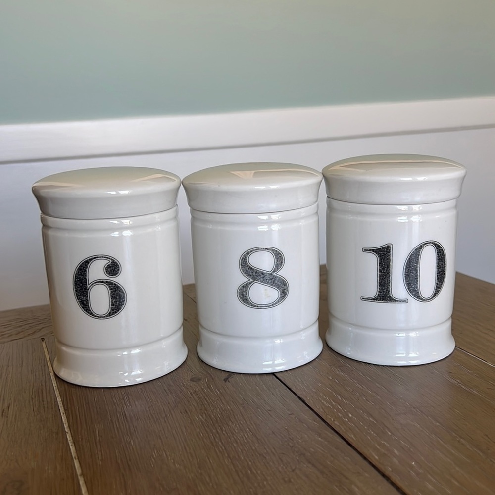 Creative Co-op numbered ivory stoneware apothecary jars farmhouse eclectic style